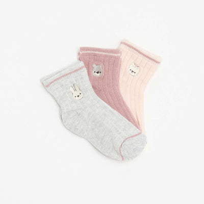 Lot de 3 paires de mi-chaussettes avec broderie fantaisie ROSE