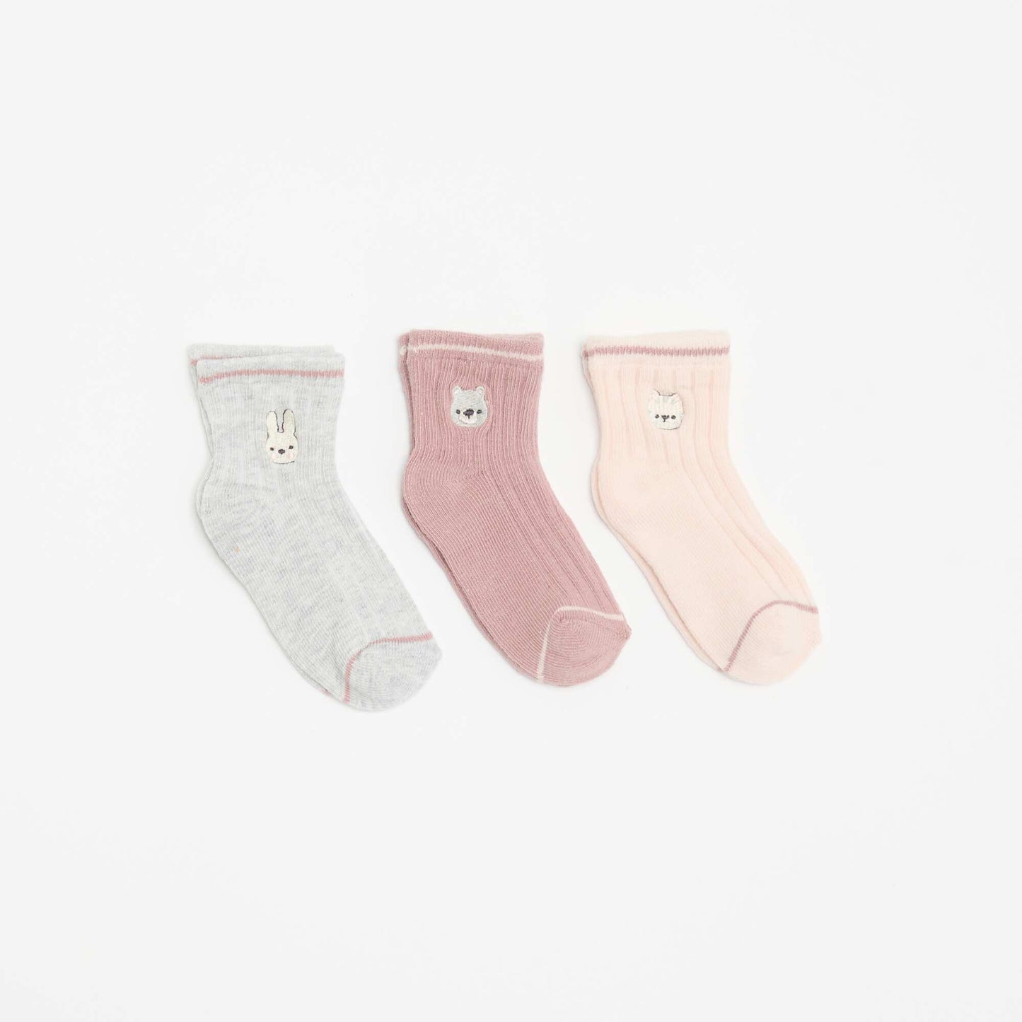 Lot de 3 paires de mi-chaussettes avec broderie fantaisie ROSE