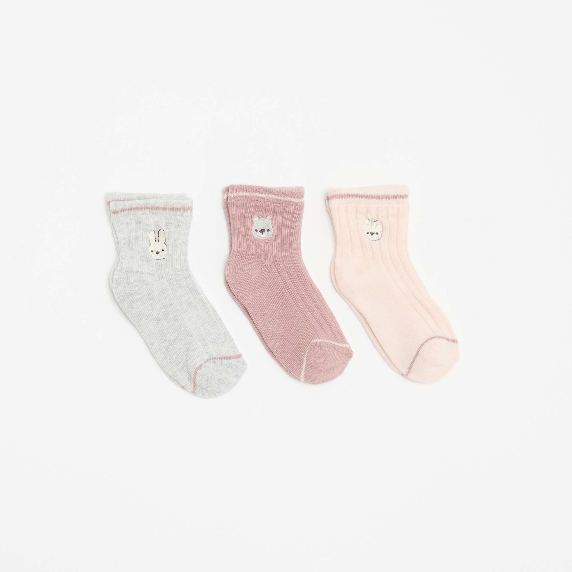 Lot de 3 paires de mi-chaussettes avec broderie fantaisie ROSE