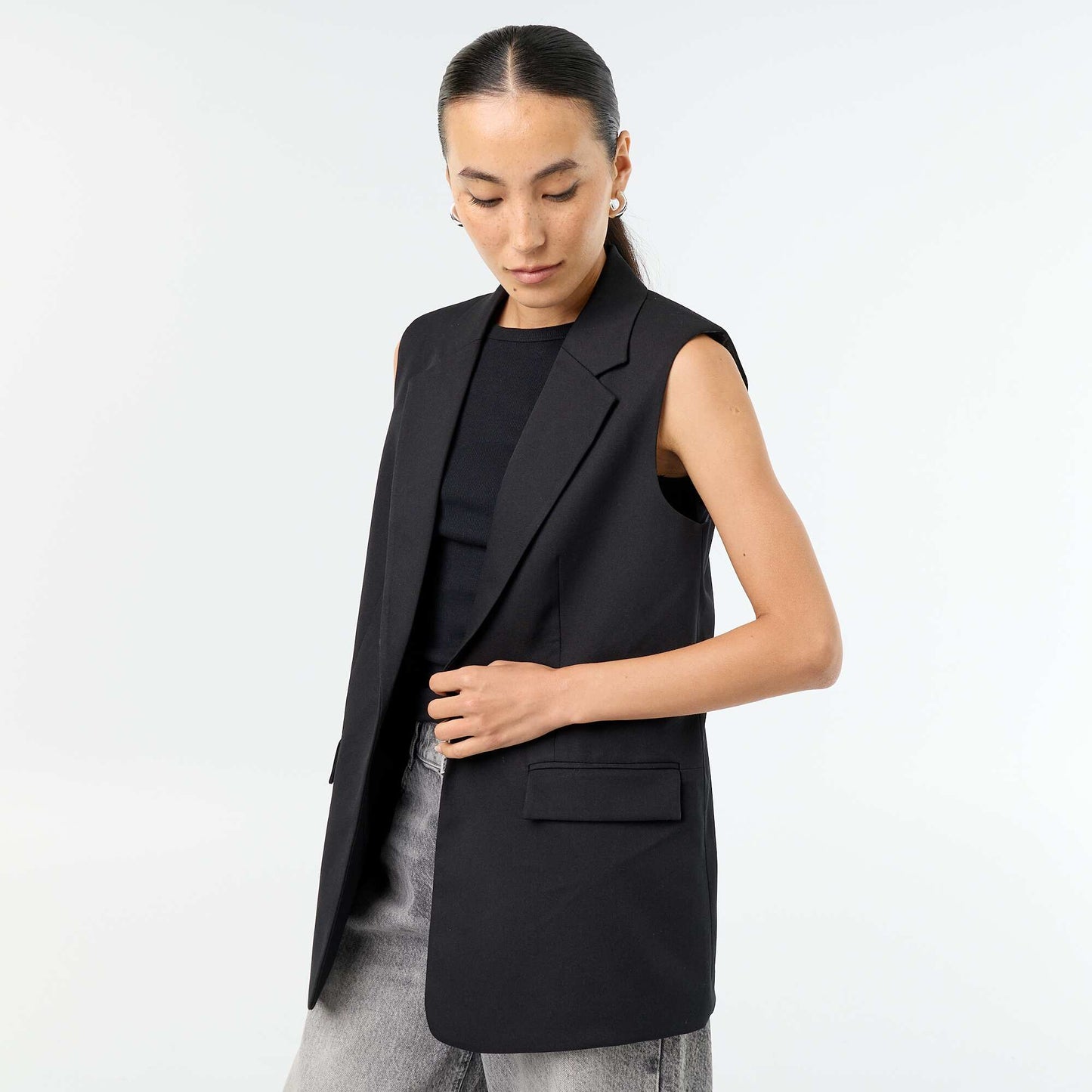 Longue veste sans manches NOIR