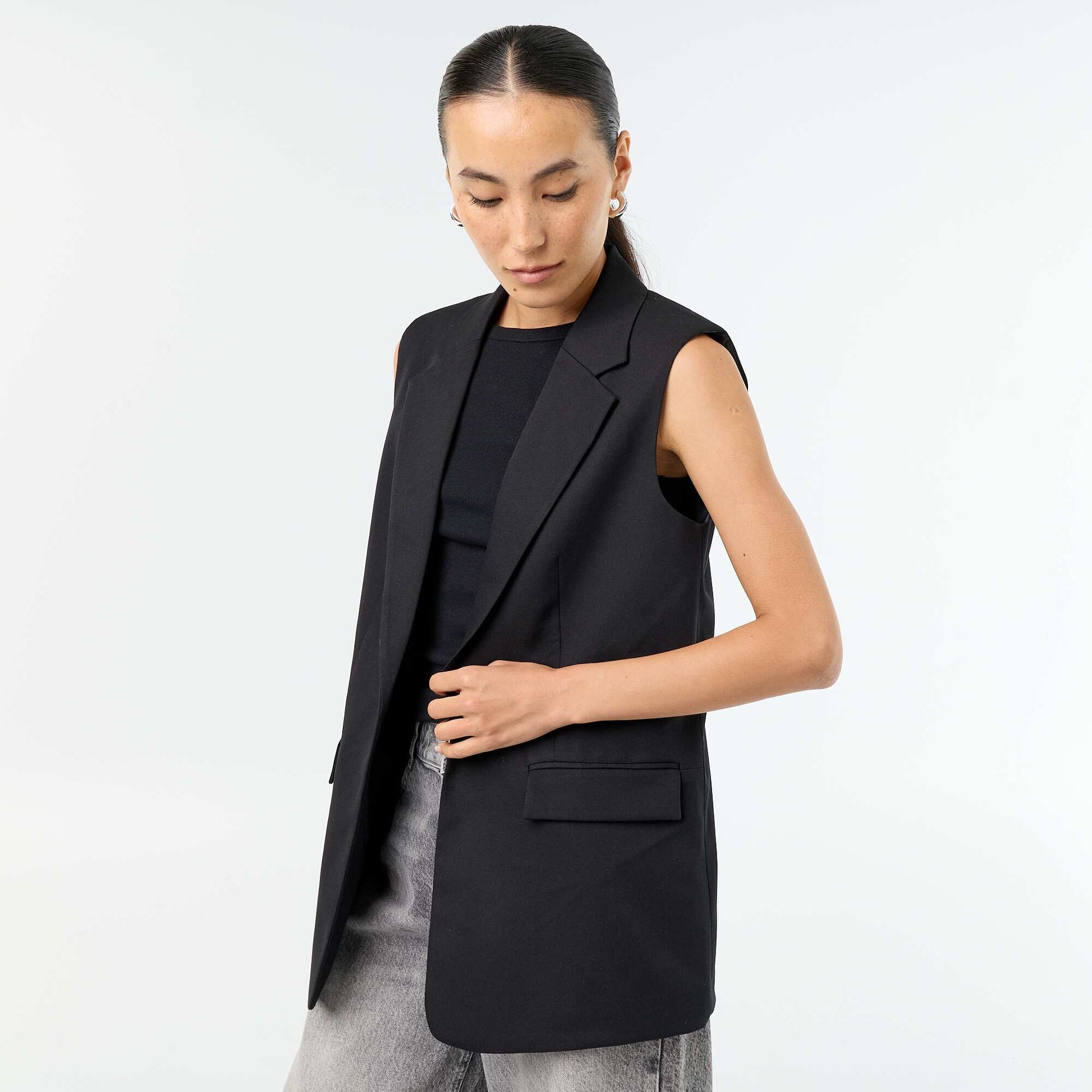 Longue veste sans manches NOIR