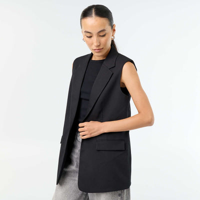 Longue veste sans manches NOIR