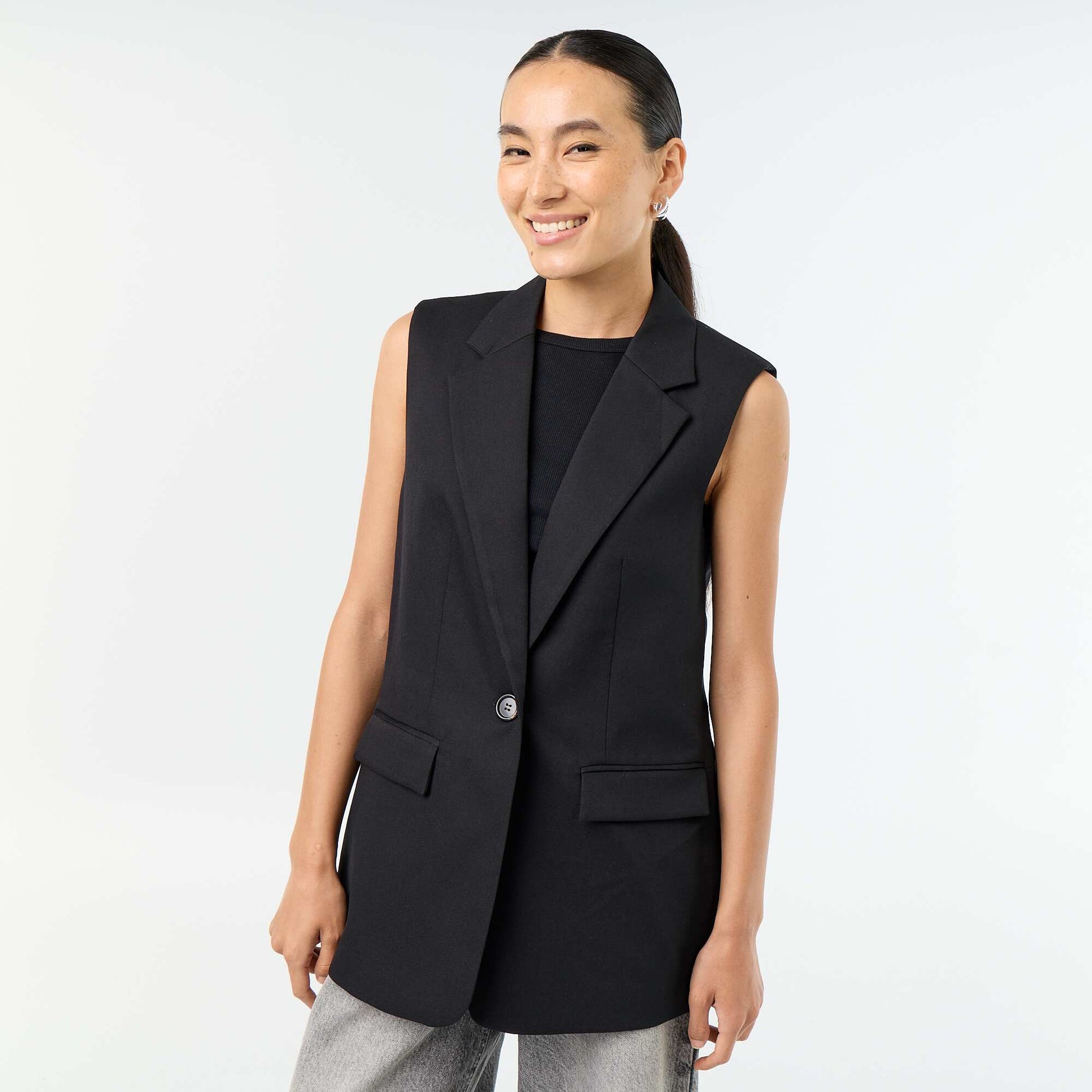 Longue veste sans manches NOIR