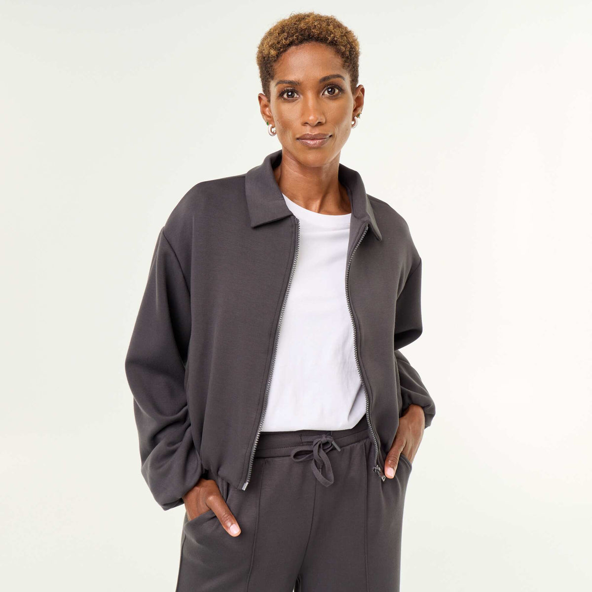 Sweat zippé avec col chemise NOIR