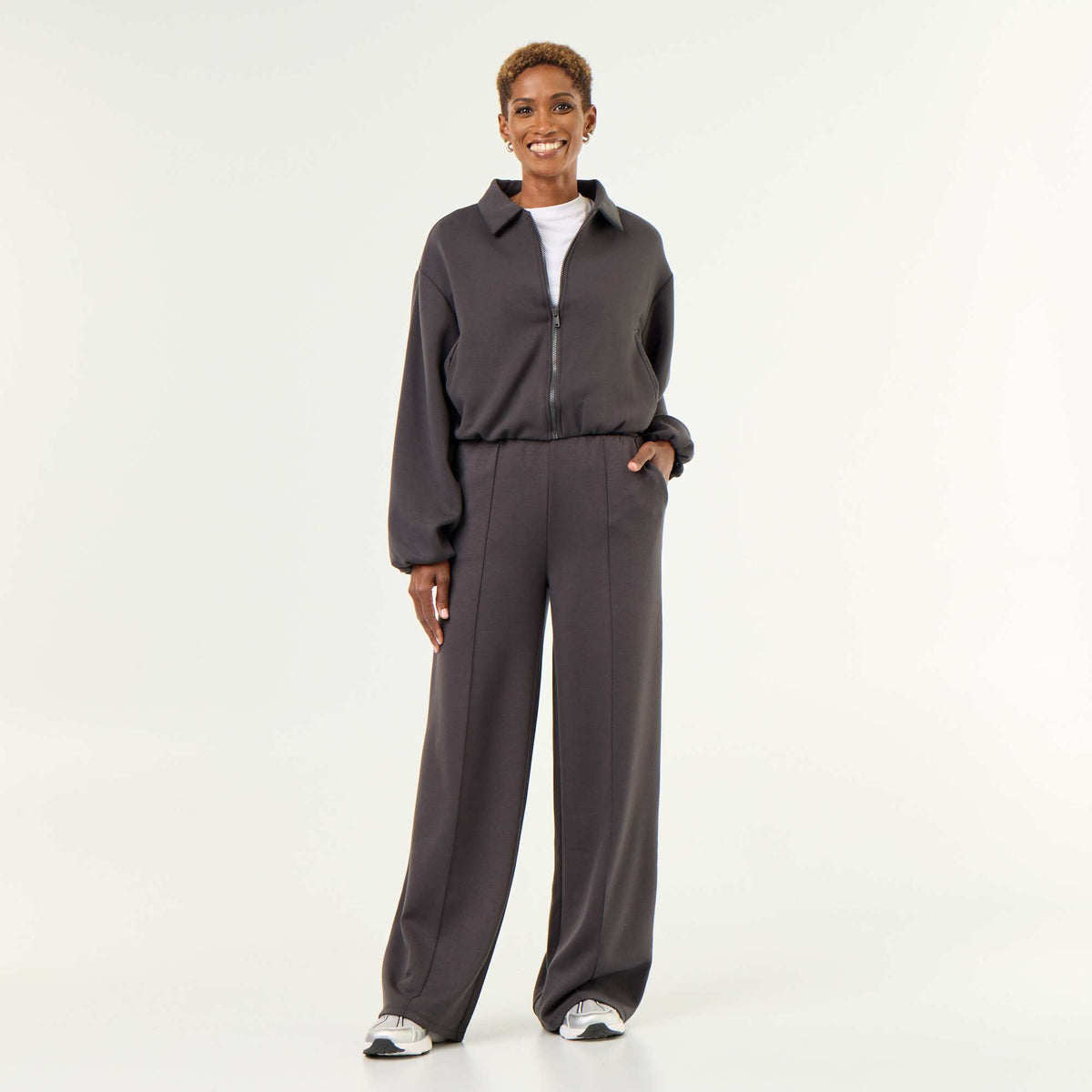 Sweat zippé avec col chemise NOIR