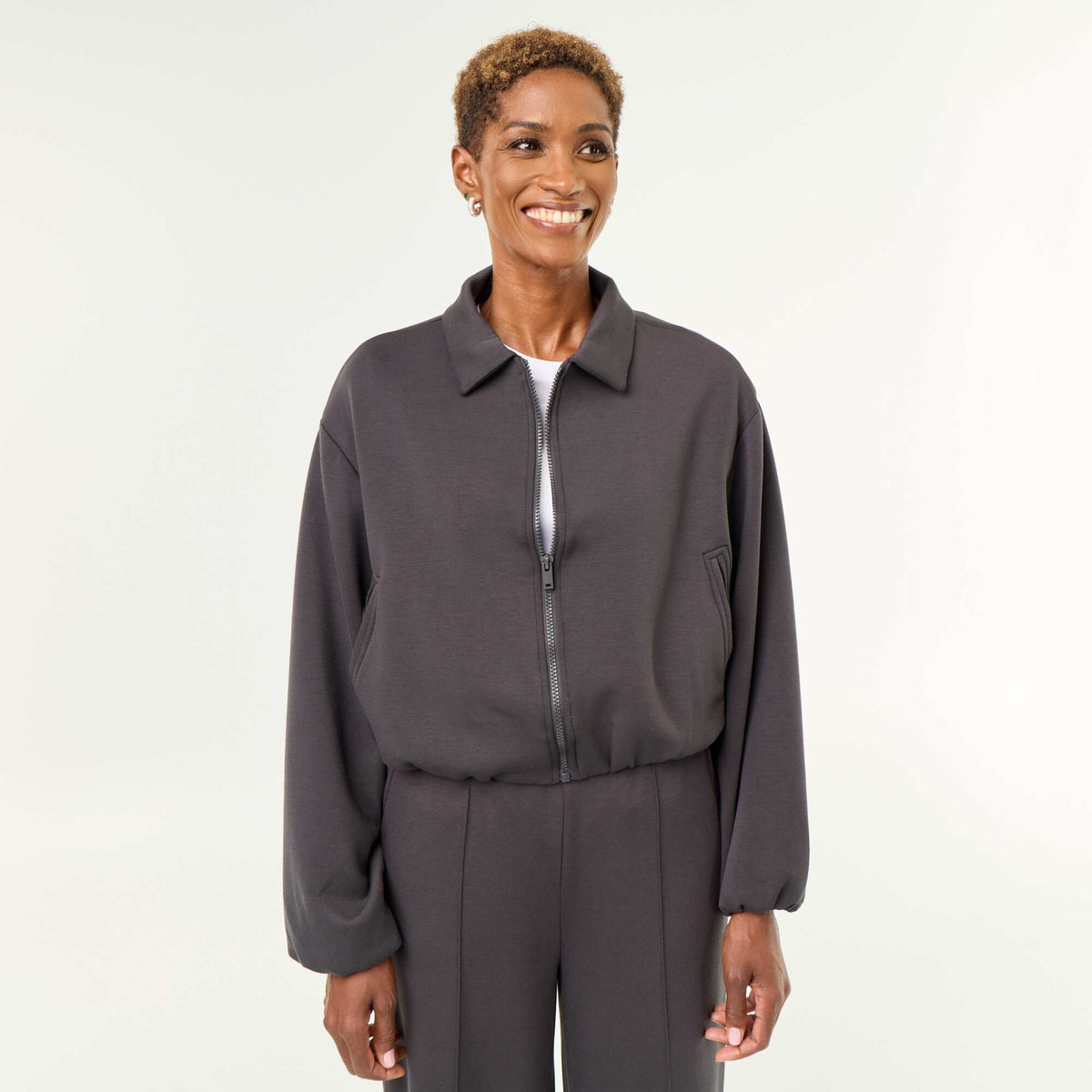 Sweat zippé avec col chemise NOIR