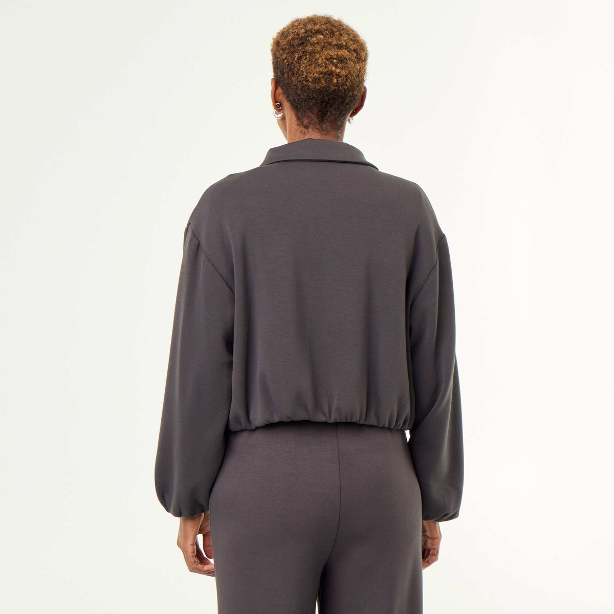 Sweat zippé avec col chemise NOIR