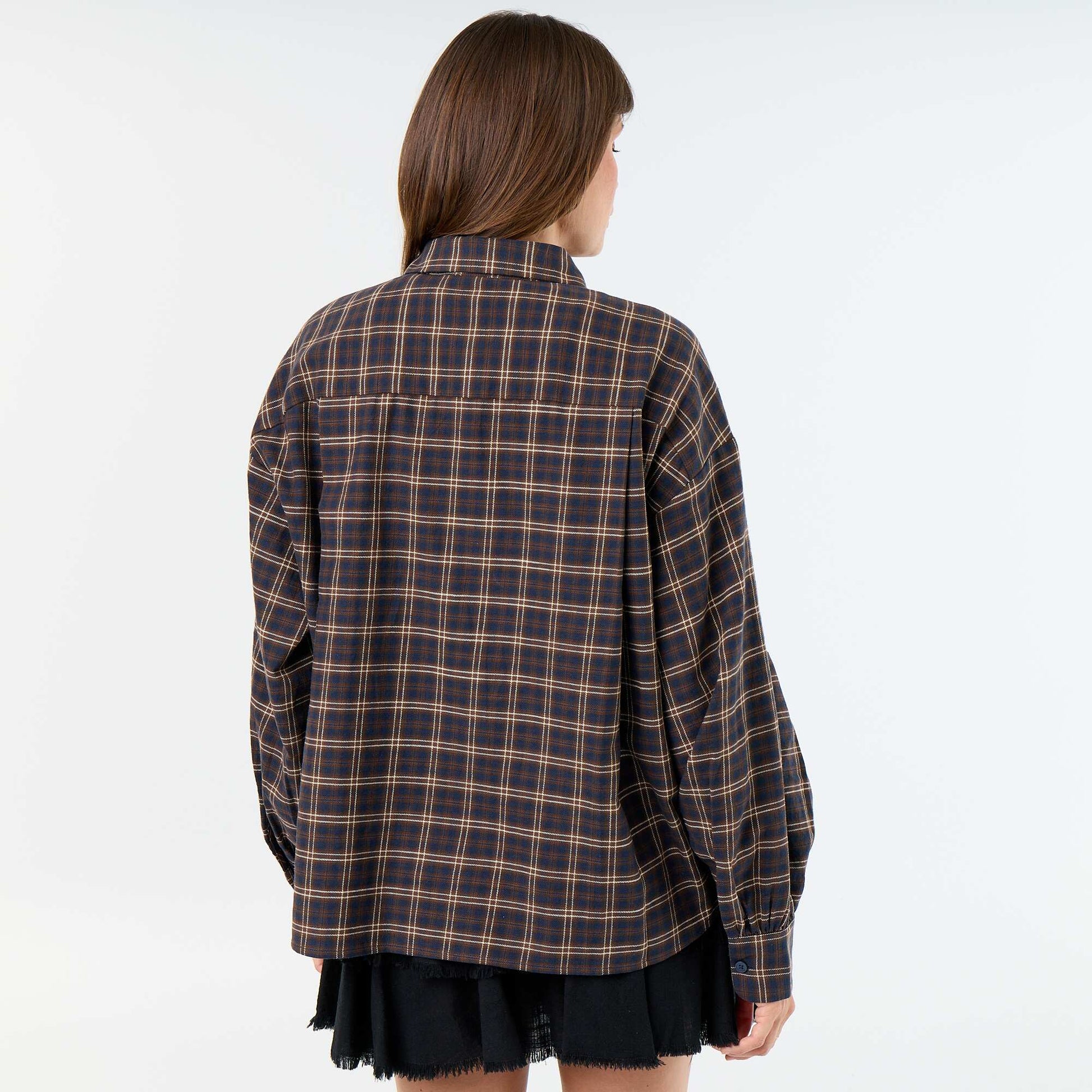 Chemise à carreaux manches longues BLEU