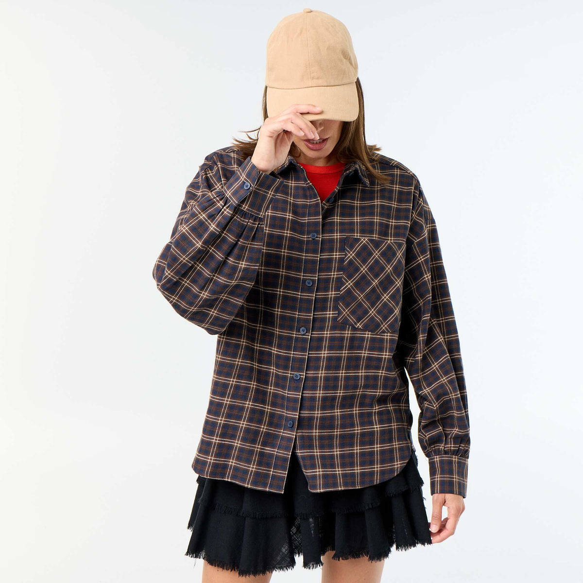 Chemise à carreaux manches longues BLEU
