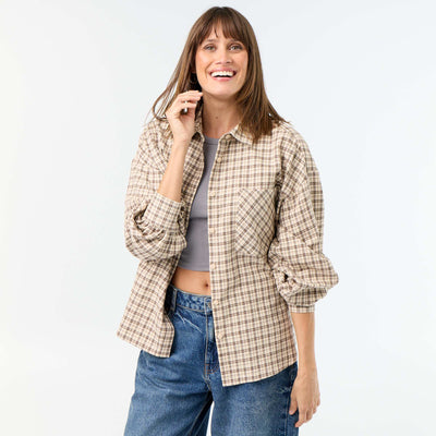 Chemise à carreaux manches longues BEIGE