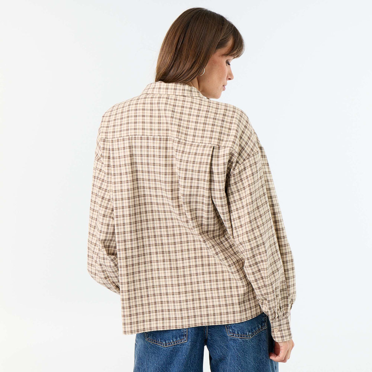 Chemise à carreaux manches longues BEIGE