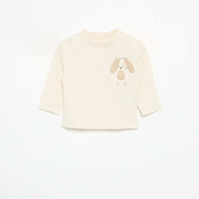 T-shirt à manches longues avec poche animée BLANC