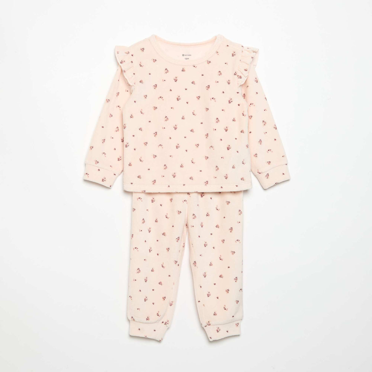 Pyjama 2 pièces en velours - Sweat avec volants aux emmanchures + pantalon ROSE