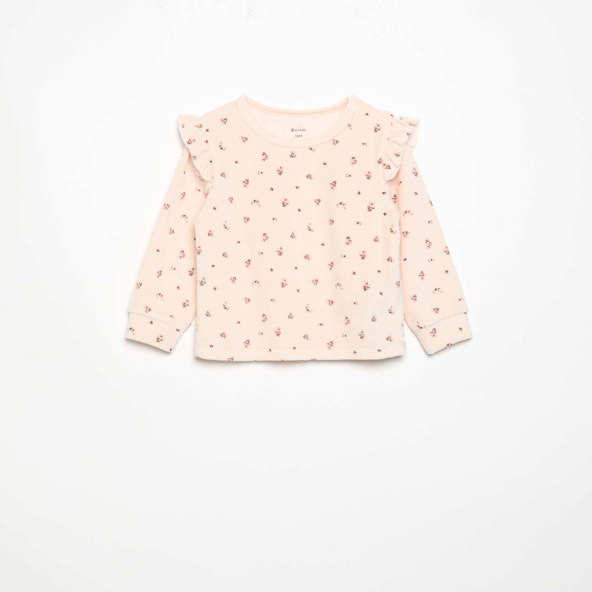 Pyjama 2 pièces en velours - Sweat avec volants aux emmanchures + pantalon ROSE