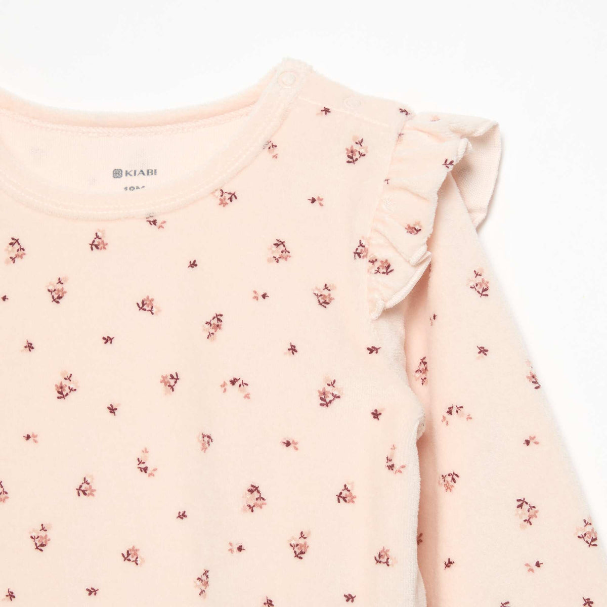 Pyjama 2 pièces en velours - Sweat avec volants aux emmanchures + pantalon ROSE