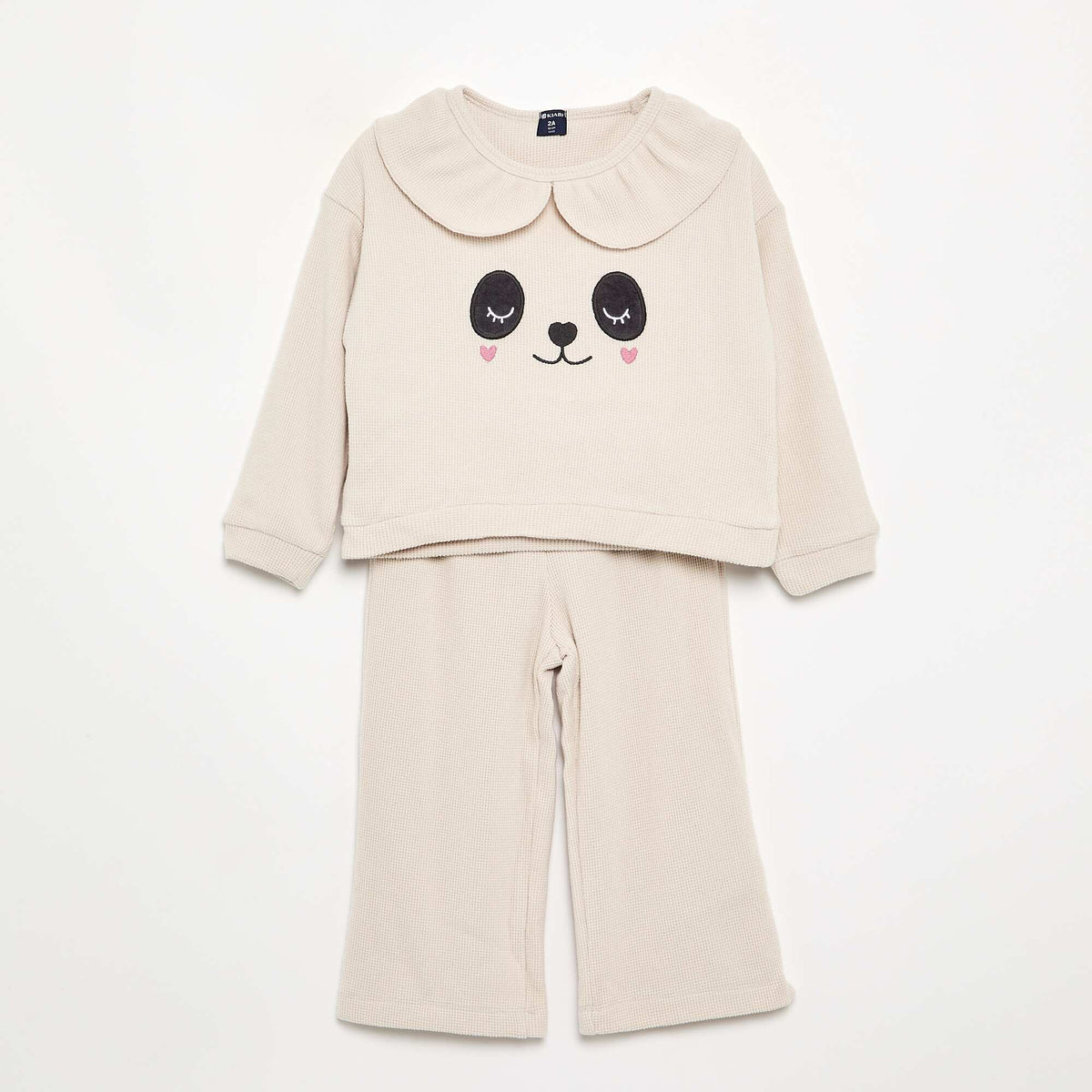 Pyjama 2 pièces en maille gaufrée - Sweat + pantalon ECRU
