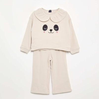 Pyjama 2 pièces en maille gaufrée - Sweat + pantalon ECRU