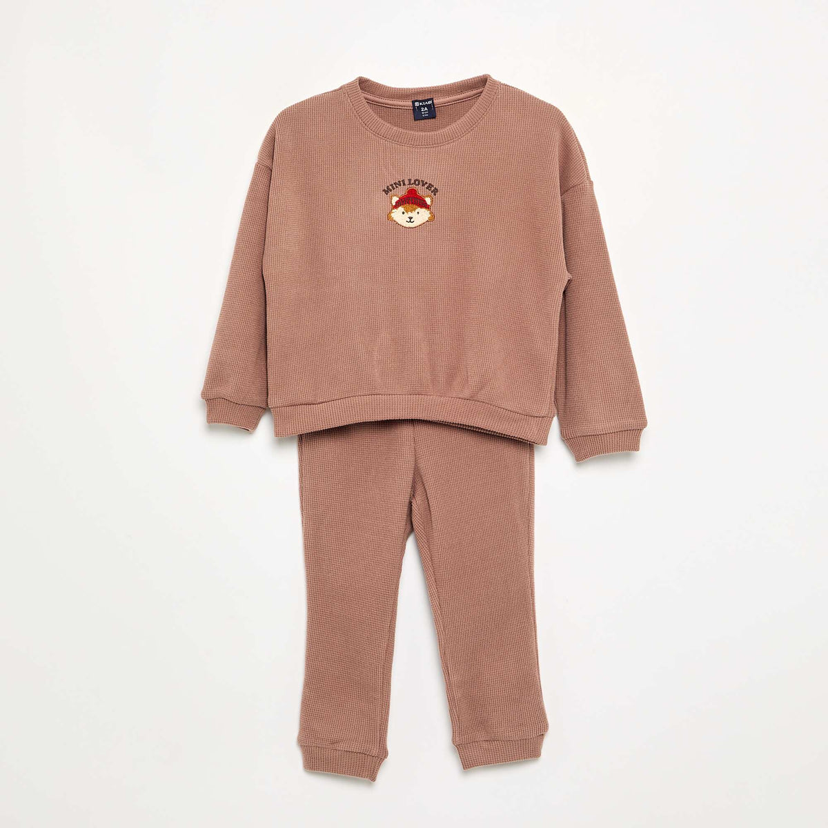 Pyjama 2 pièces en maille gaufrée- Sweat + pantalon MARRON