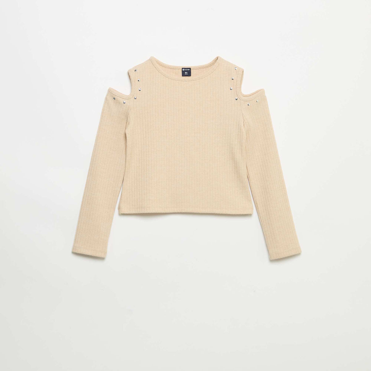 T-shirt côtelé à épaules dénudées BEIGE