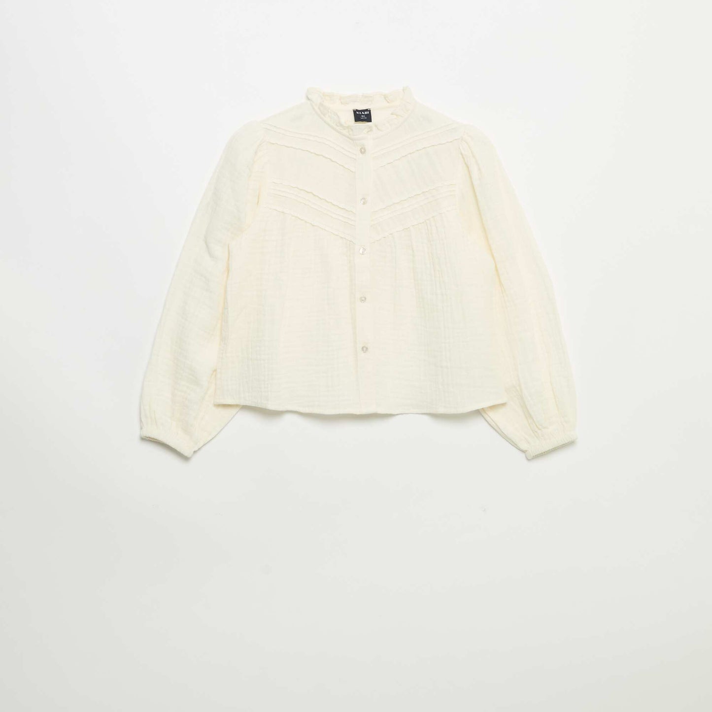 Chemise avec col volanté et broderies BEIGE