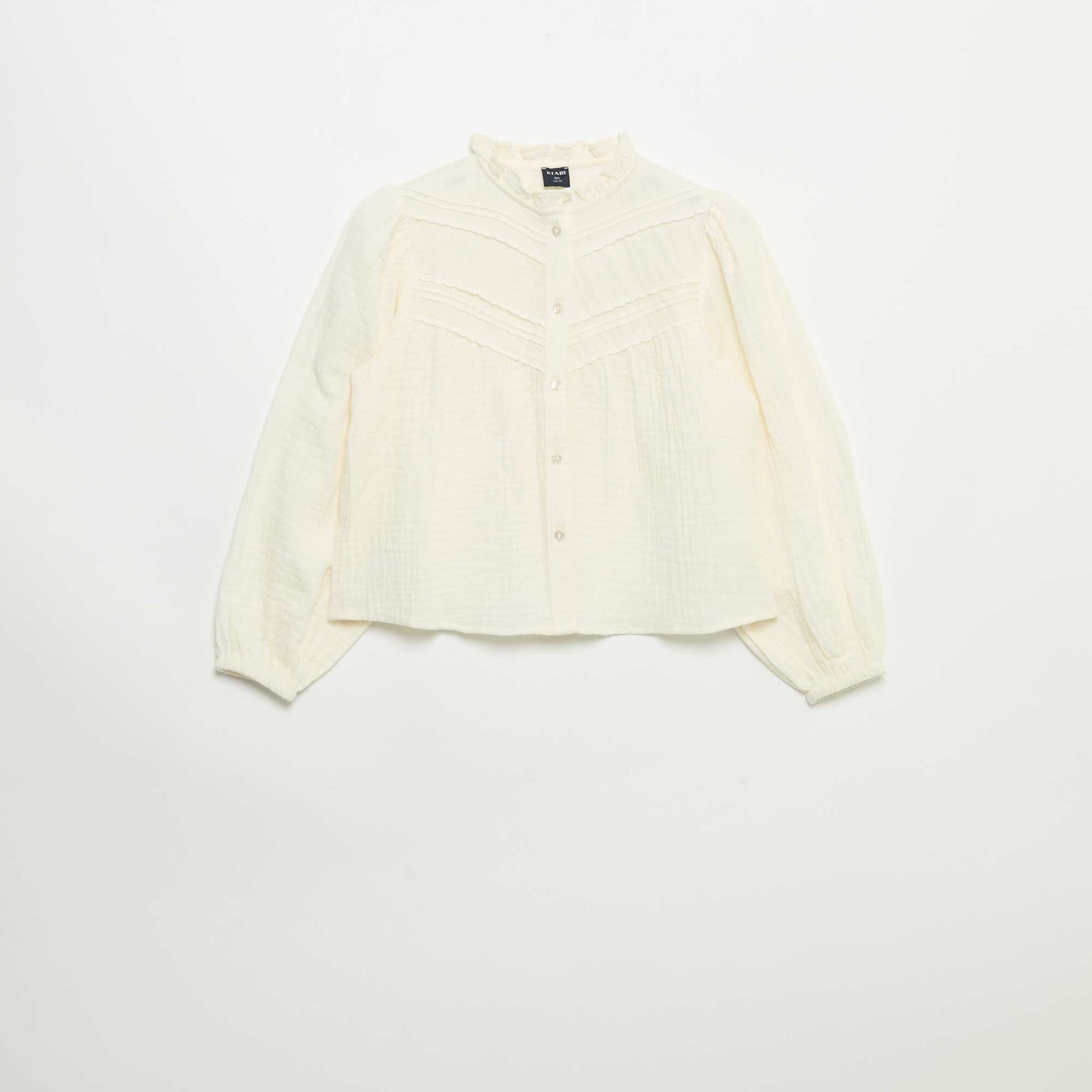 Chemise avec col volanté et broderies BEIGE