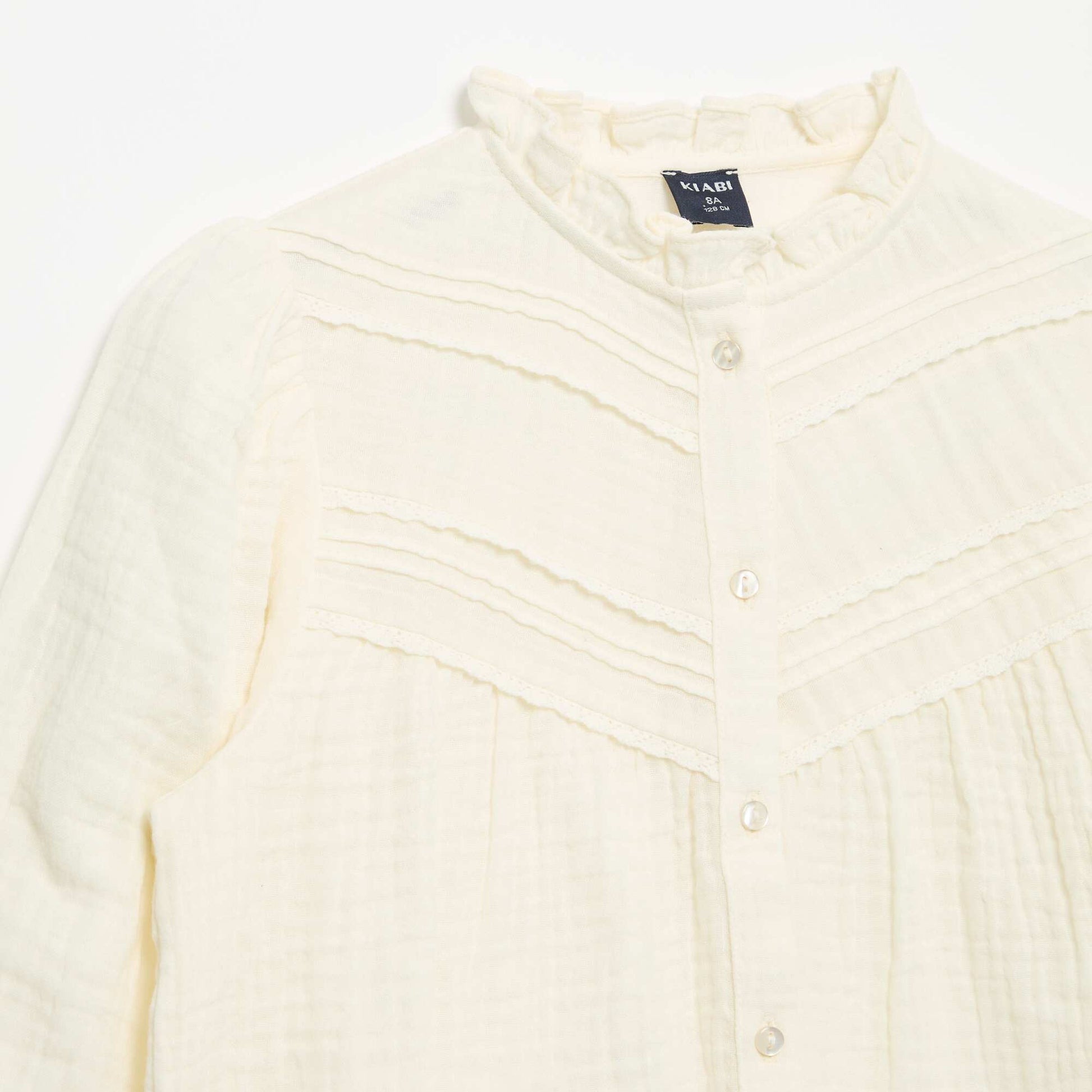 Chemise avec col volanté et broderies BEIGE