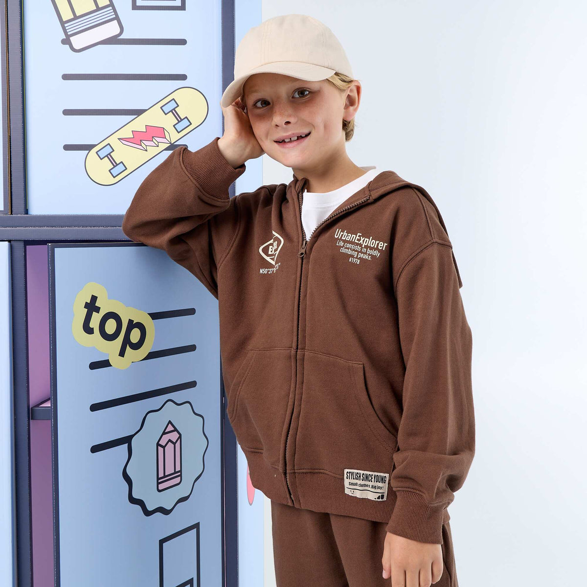Sweat à capuche zippé MARRON
