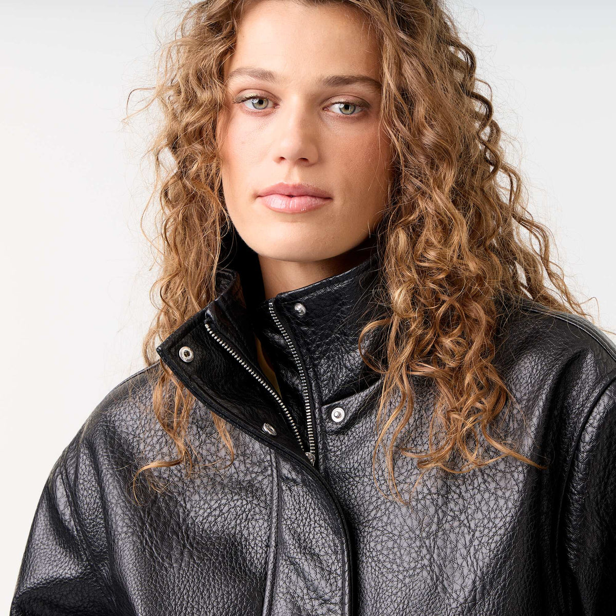 Blouson oversize en simili à col montant NOIR