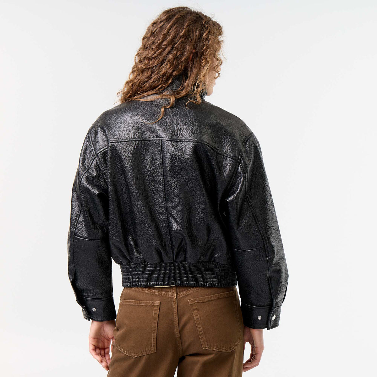 Blouson oversize en simili à col montant NOIR