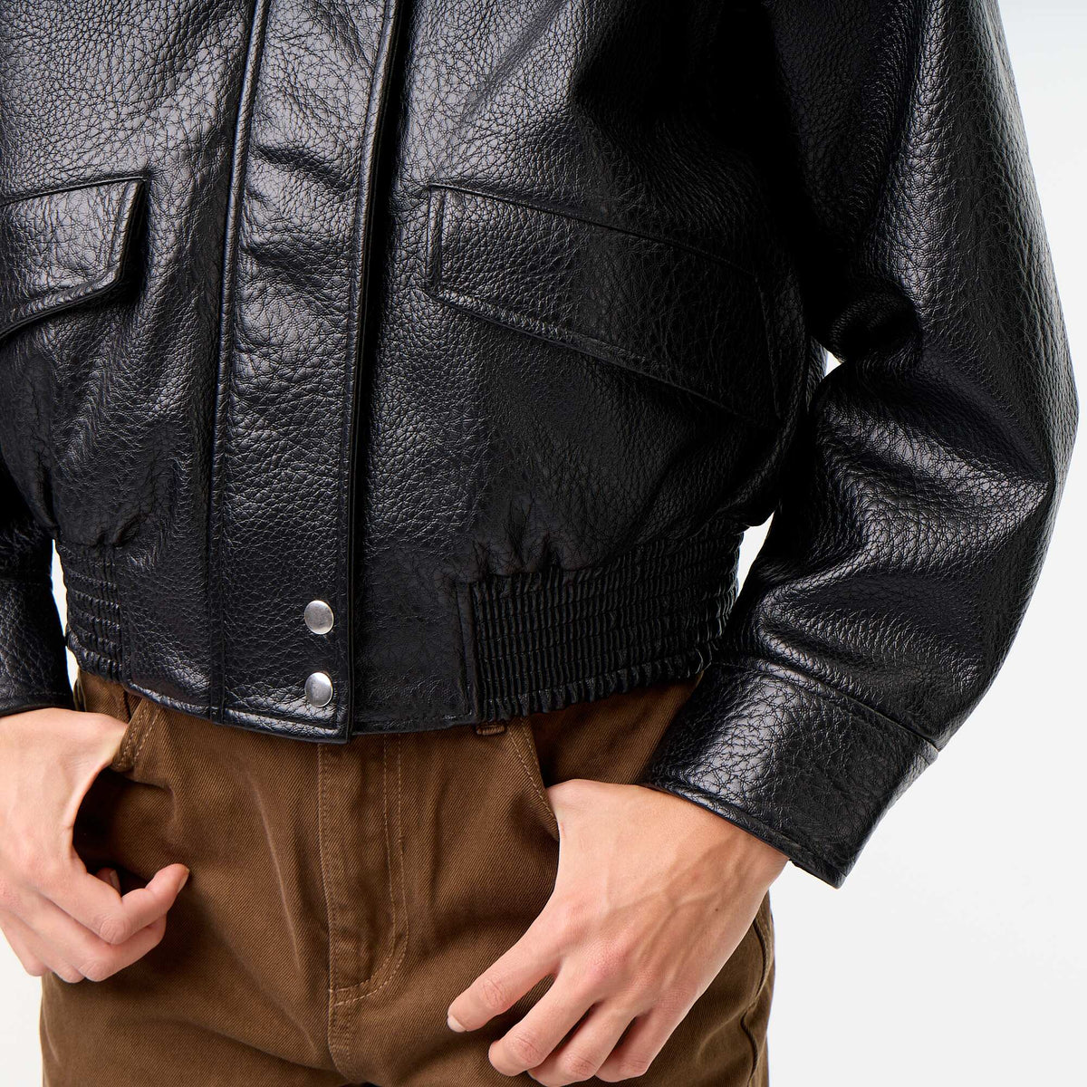 Blouson oversize en simili à col montant NOIR