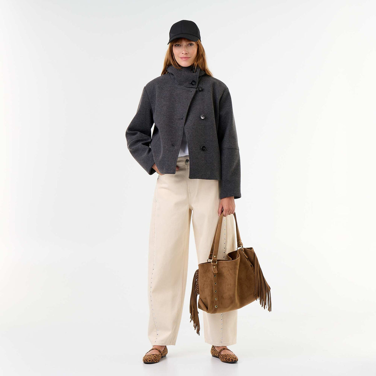 Manteau court effet lainage GRIS