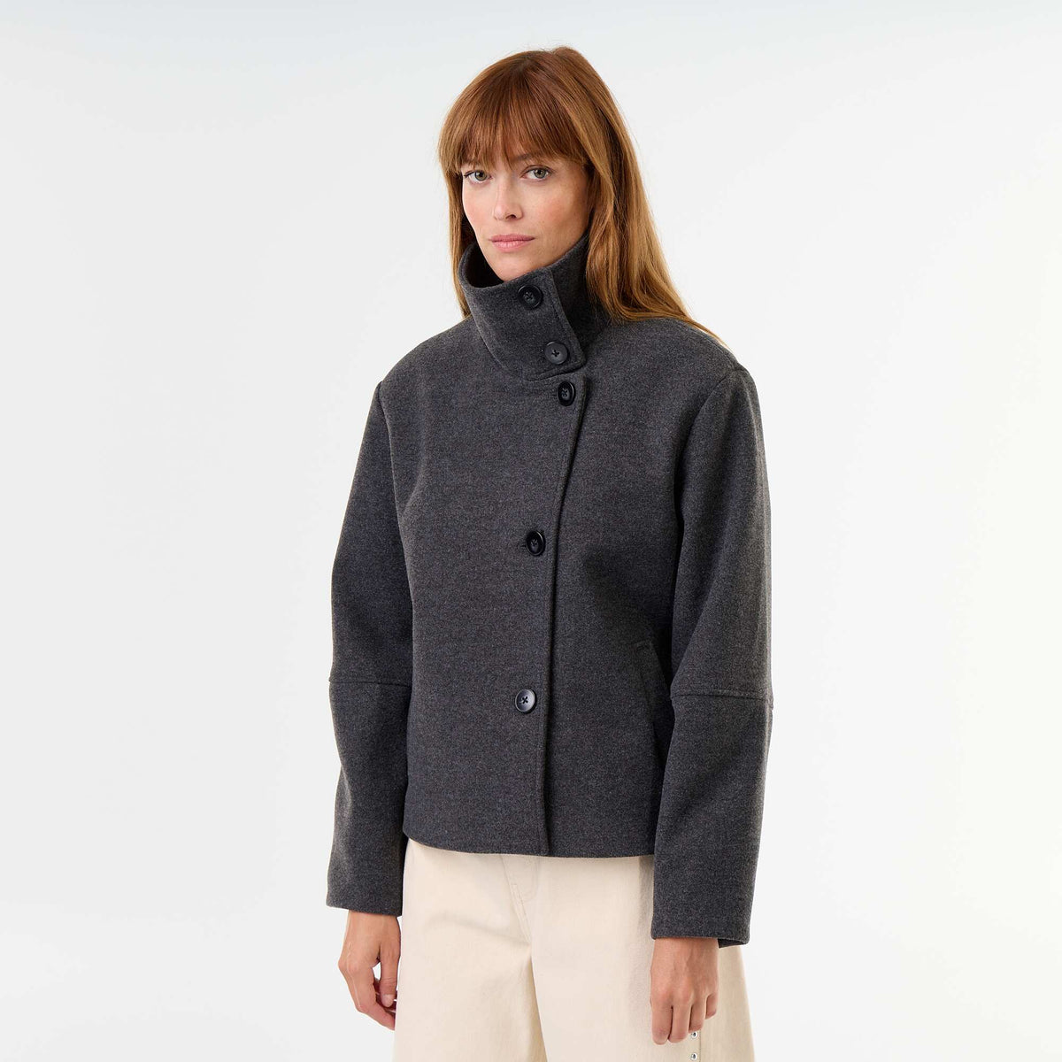 Manteau court effet lainage GRIS