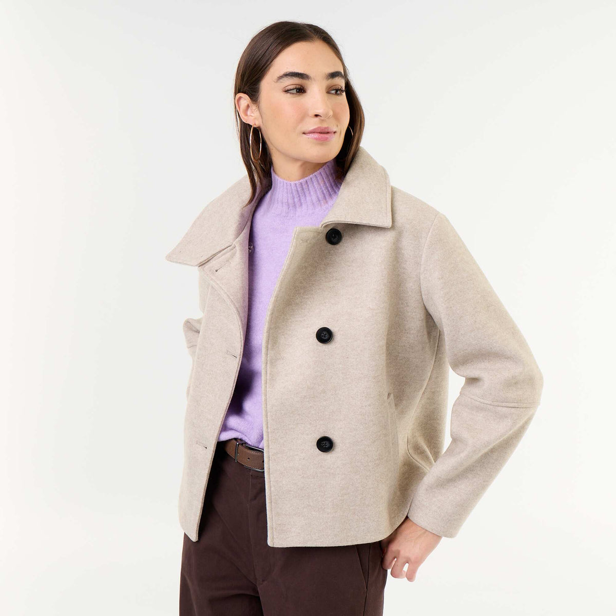 Manteau court effet lainage BEIGE