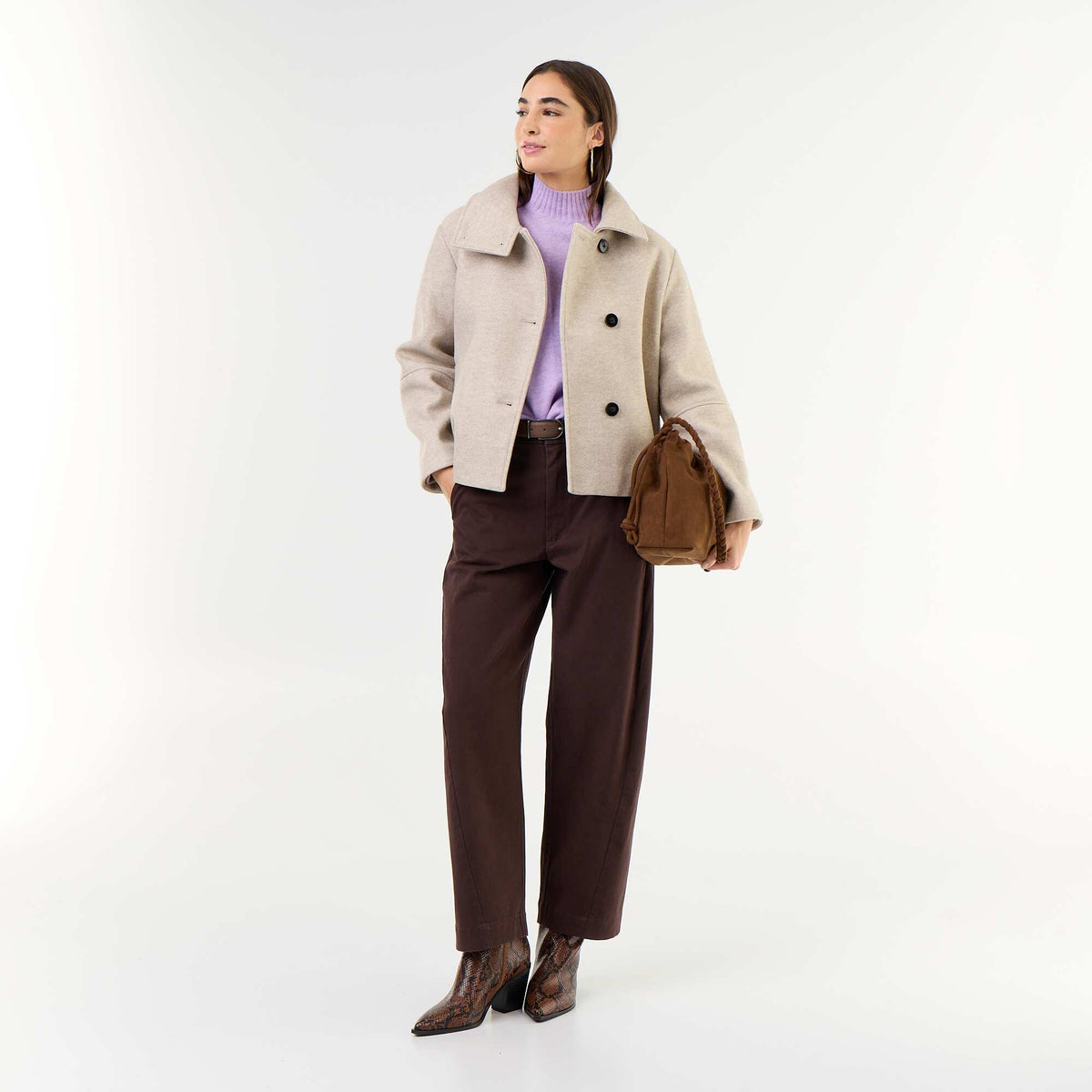 Manteau court effet lainage BEIGE
