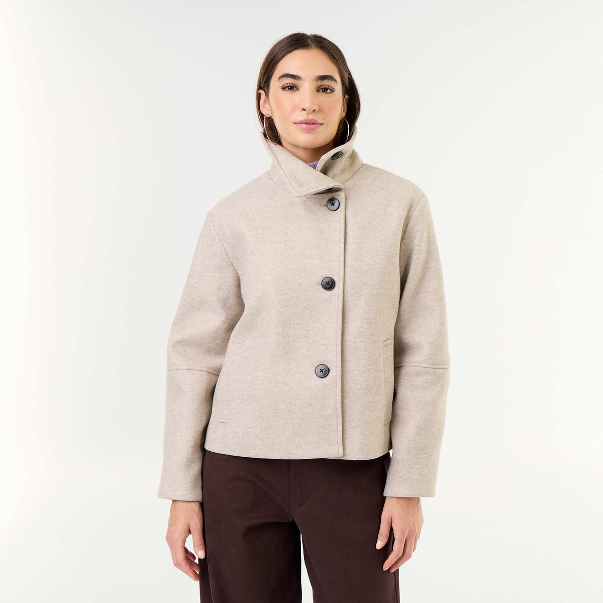 Manteau court effet lainage BEIGE