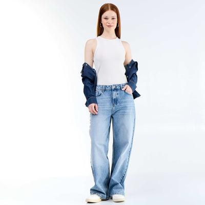Pantalon denim coupe baggy BLEU