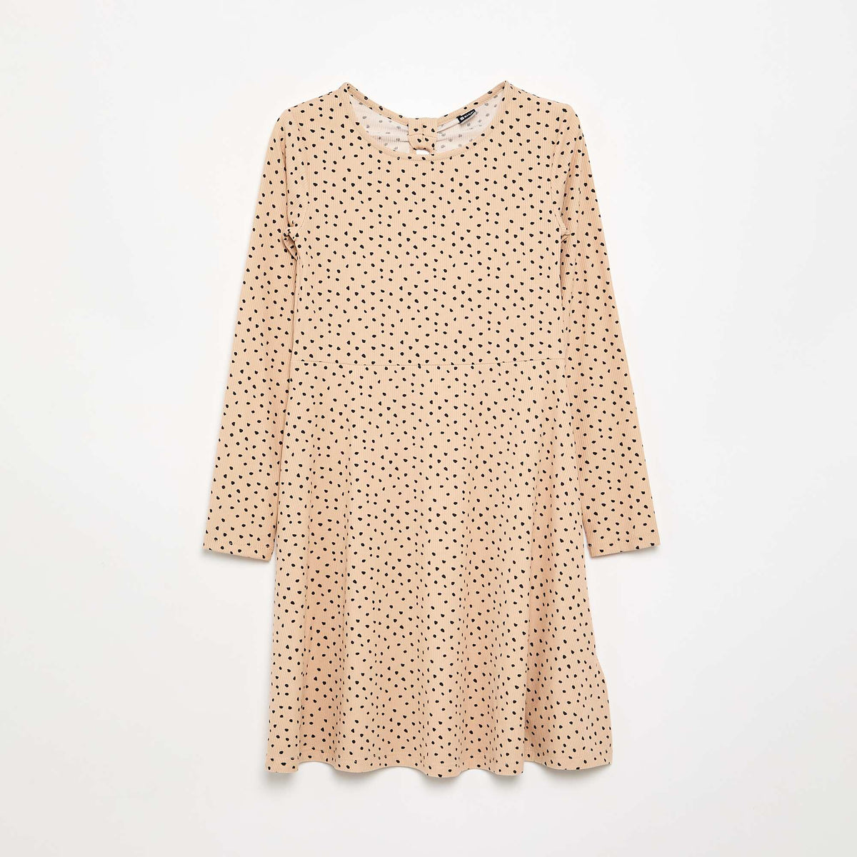 Robe imprimée à manches longues BEIGE