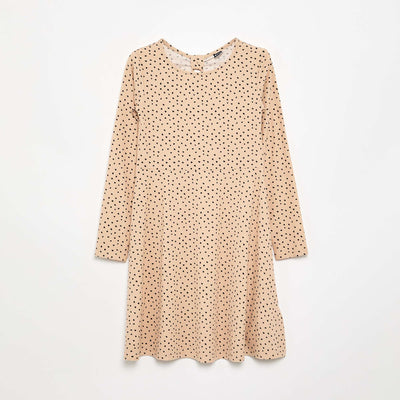 Robe imprimée à manches longues BEIGE