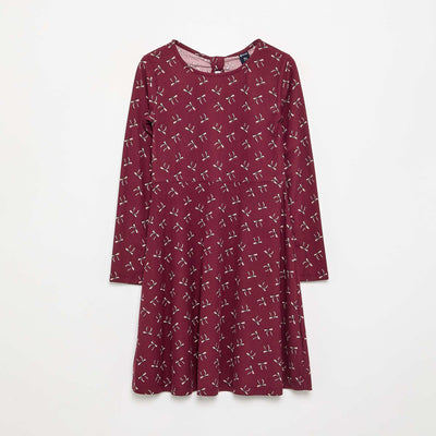 Robe imprimée à manches longues ROUGE