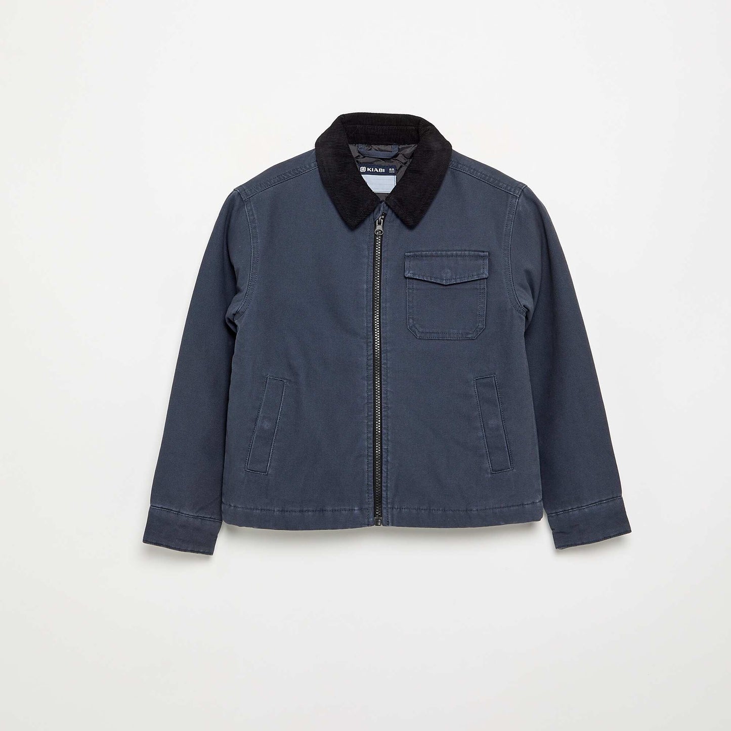 Blouson court avec col en velours contrasté BLEU