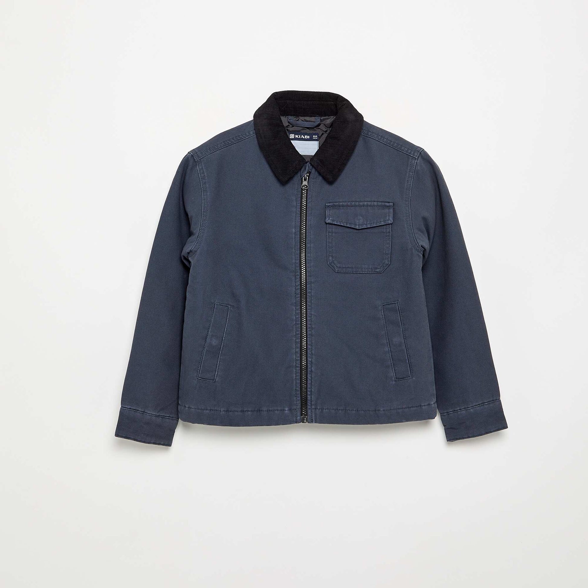 Blouson court avec col en velours contrasté BLEU