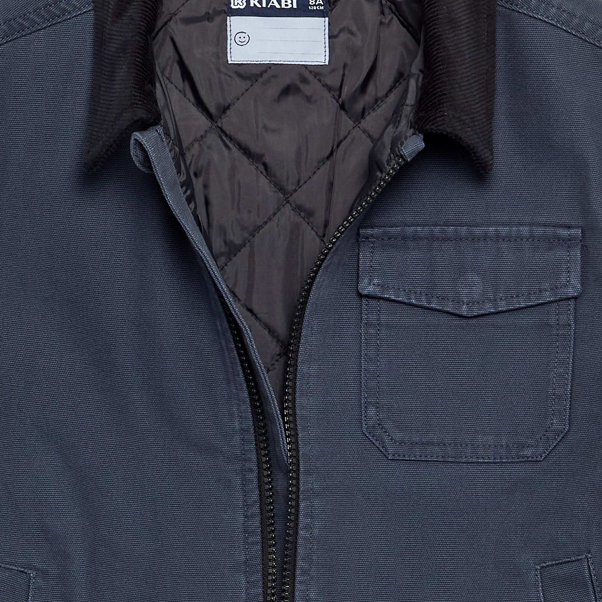 Blouson court avec col en velours contrasté BLEU
