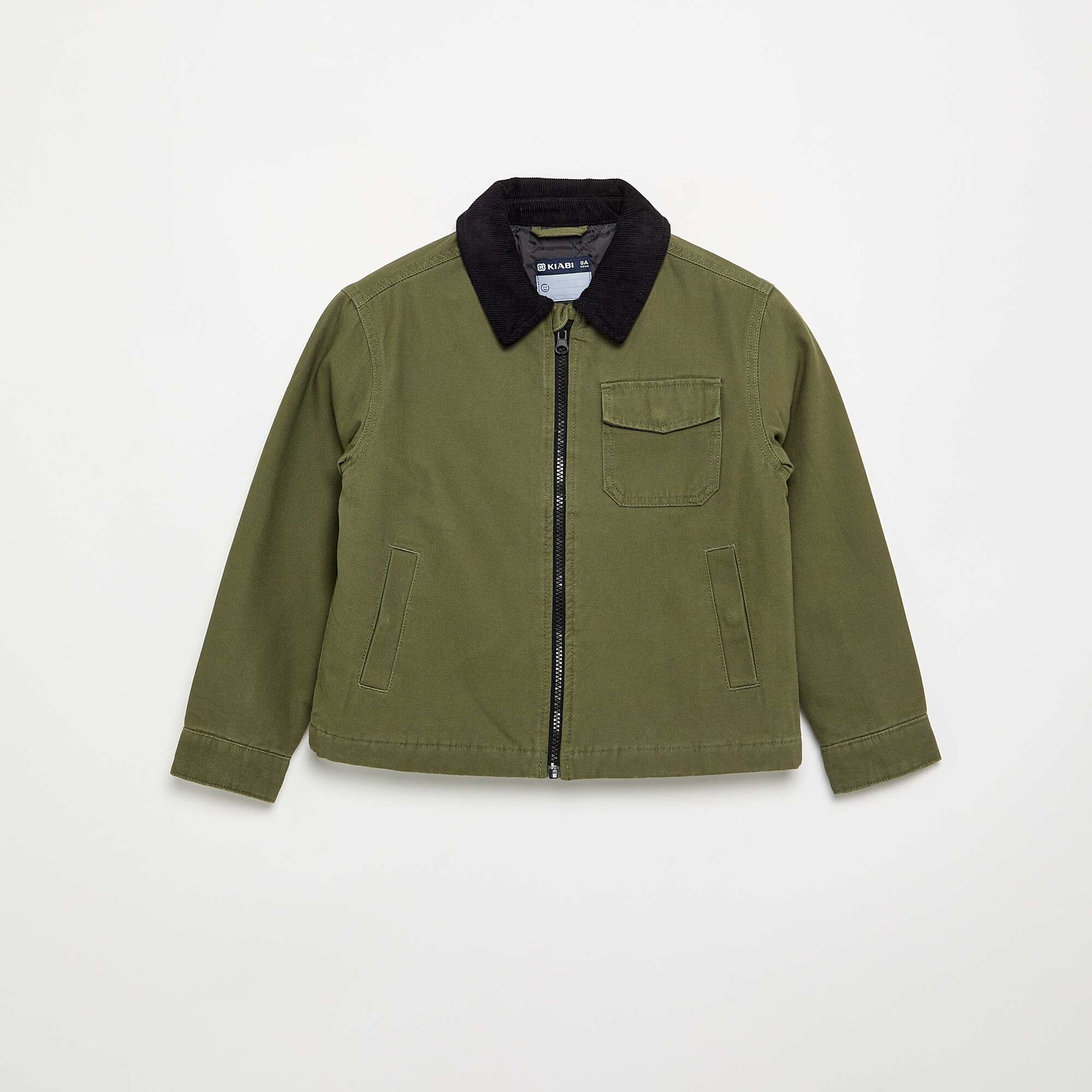 Blouson court avec col en velours contrasté VERT