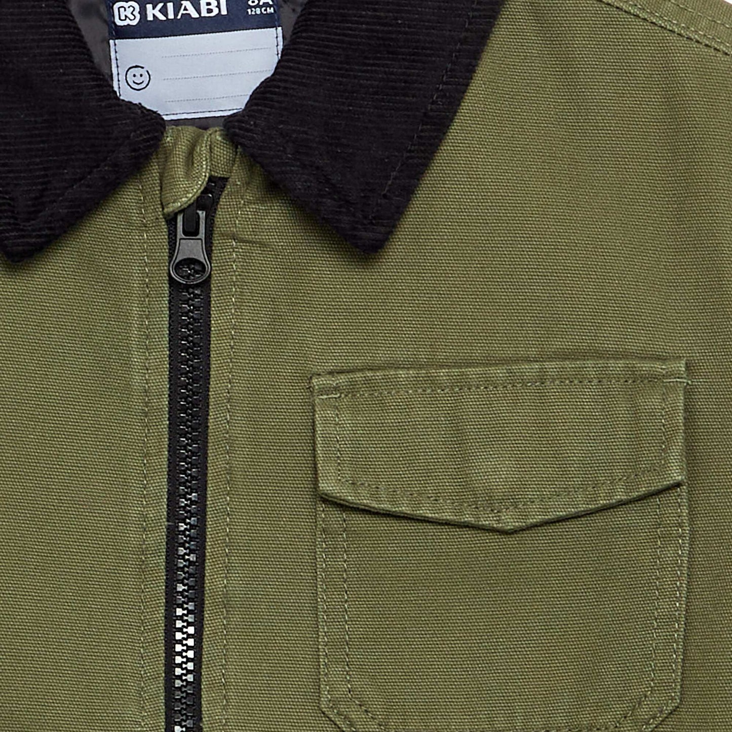 Blouson court avec col en velours contrasté VERT