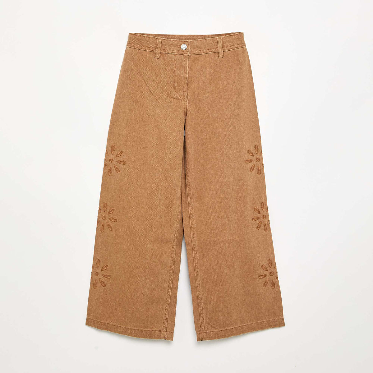 Pantalon ample avec broderies 'fleurs' MARRON
