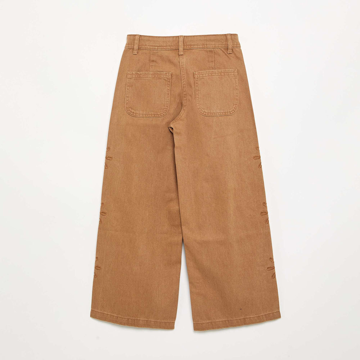 Pantalon ample avec broderies 'fleurs' MARRON