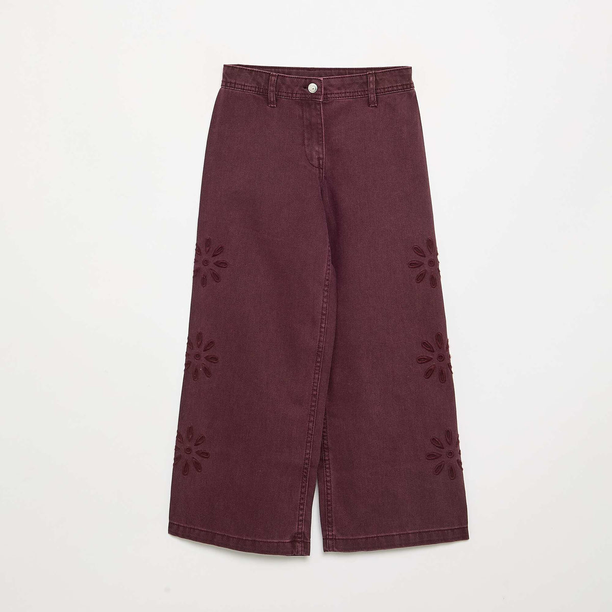 Pantalon ample avec broderies 'fleurs' VIOLET
