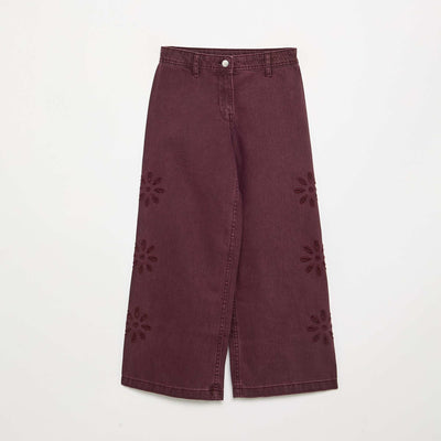 Pantalon ample avec broderies 'fleurs' VIOLET