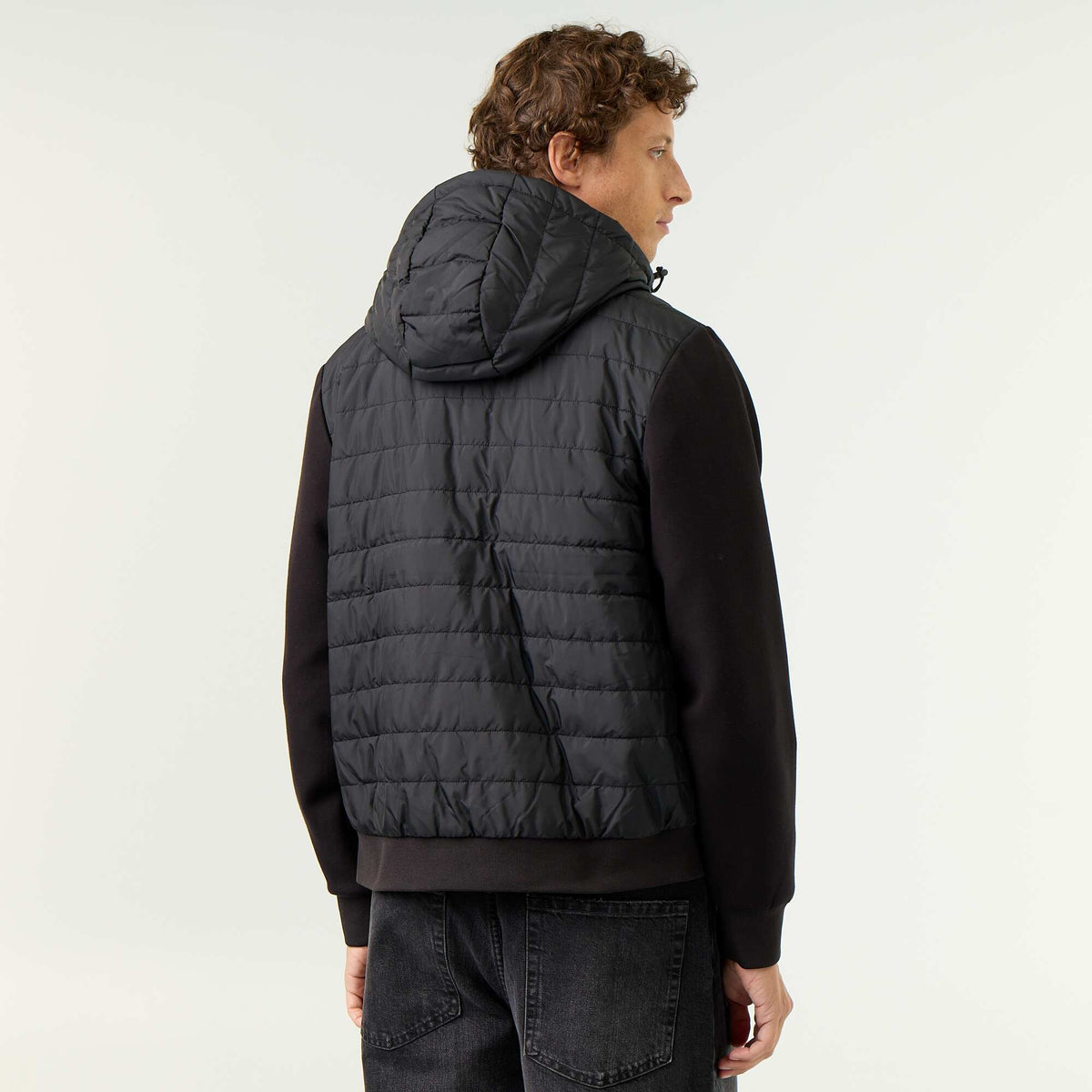 Blouson à capuche zippé bi-matière NOIR