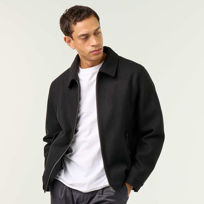 Veste imitation lainage col chemise NOIR